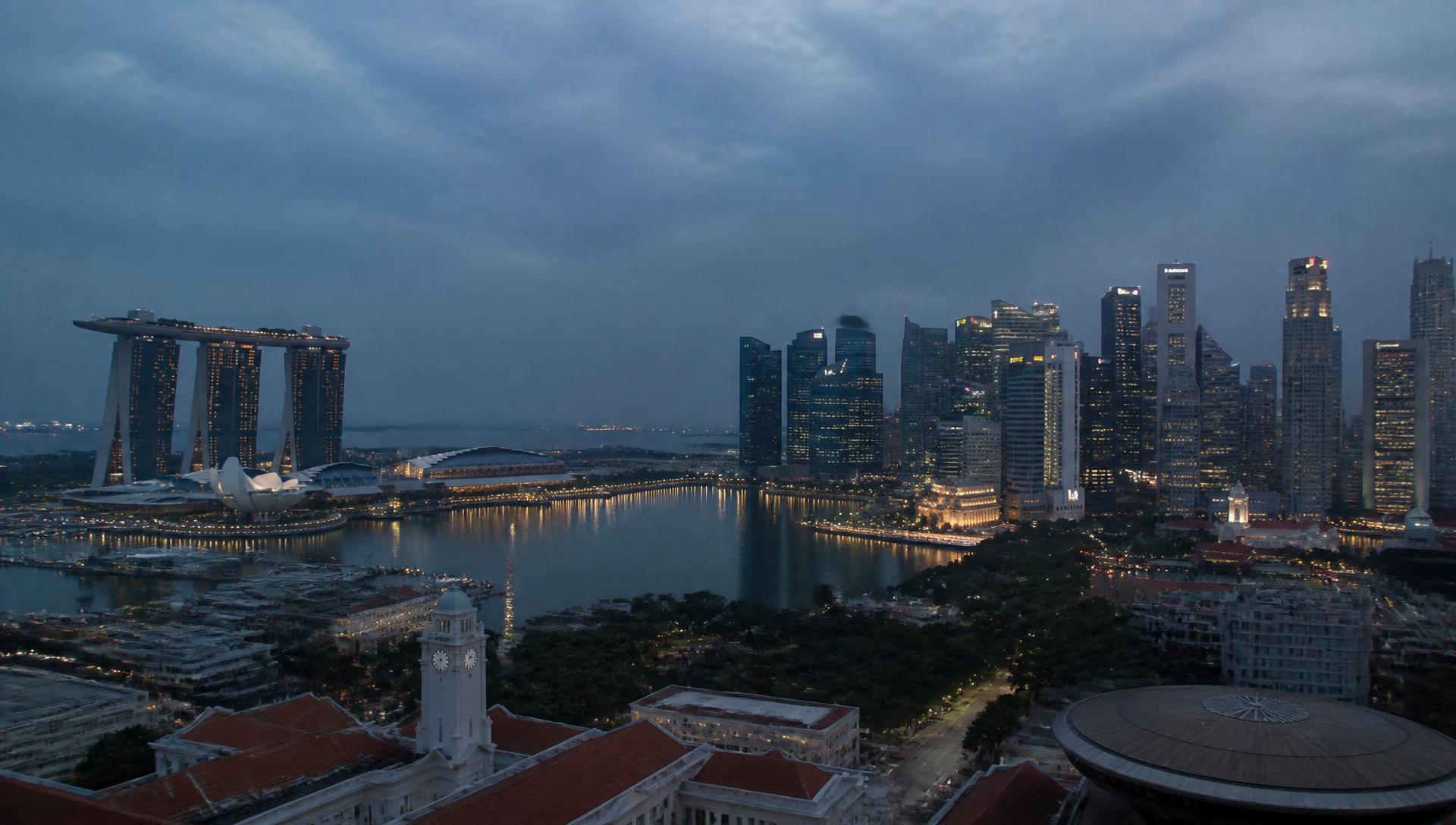 Singapore skyline and harbour at night